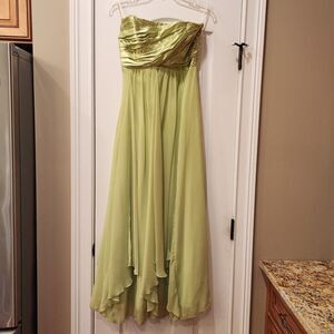 Strapless Long Dress Pastel Lime w/ Satin Sequins & Tiered Hem Sz 9